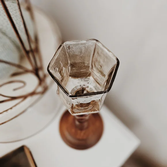 Vintage Glass + Wood Candle Holder - Picture 2 of 3